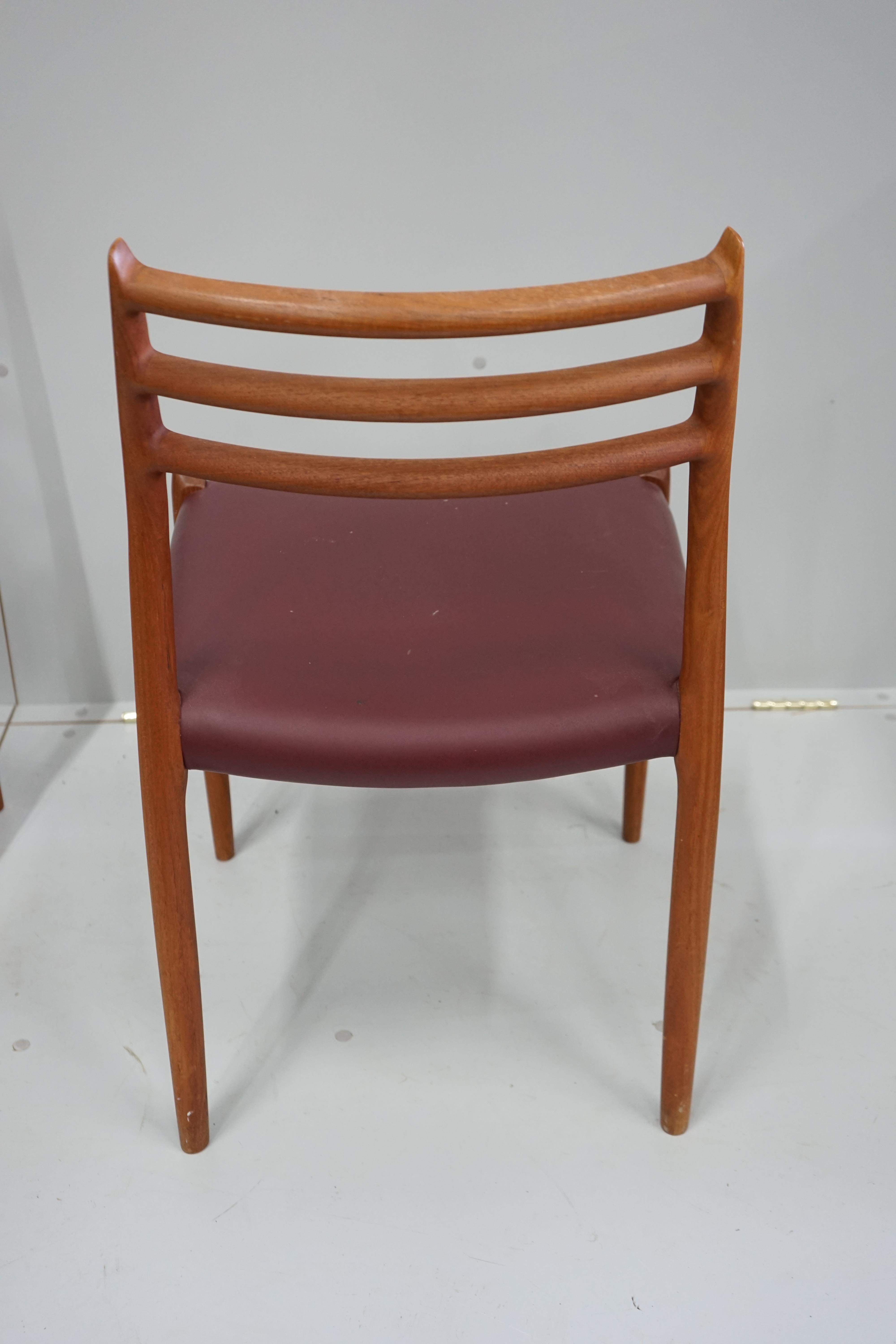 Niels Otto Moller for J.L Mollers a set of eight model 78 Danish teak dining chairs circa 2012, width 49cm, depth 43cm, height 81cm all with 50 year anniversary and manufacturer marks to seat rails